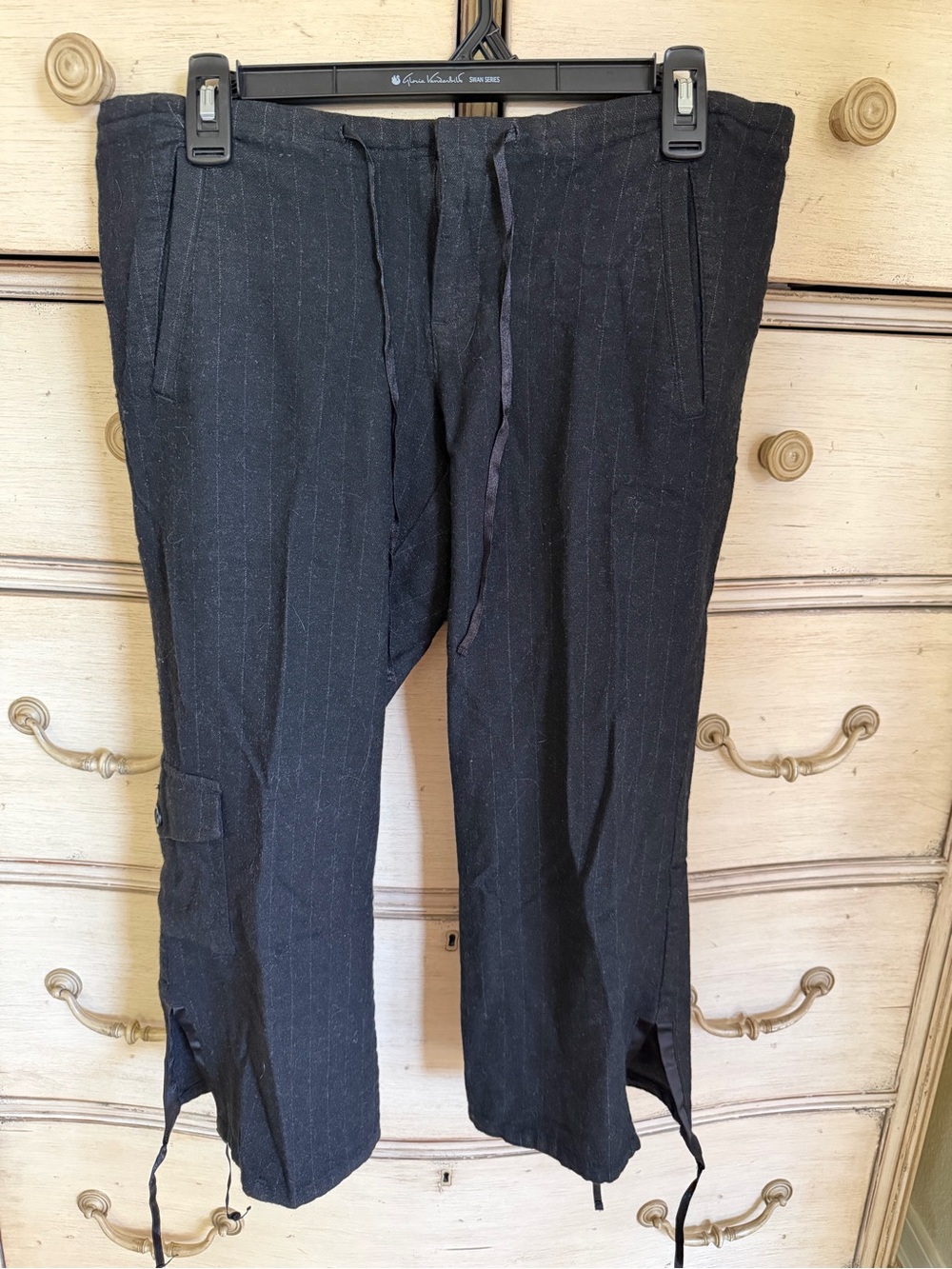 Old Navy Black Pinstripe Cargo Drawstring Pants